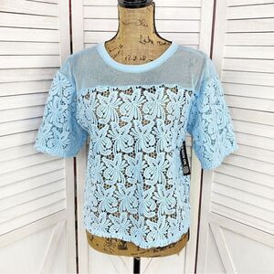 Ann Taylor Loft Lace Blossoms Crop Tee Blue Small